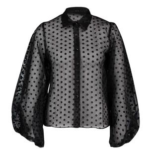 Organza Polka Dot Balloon Sleeve Blouse